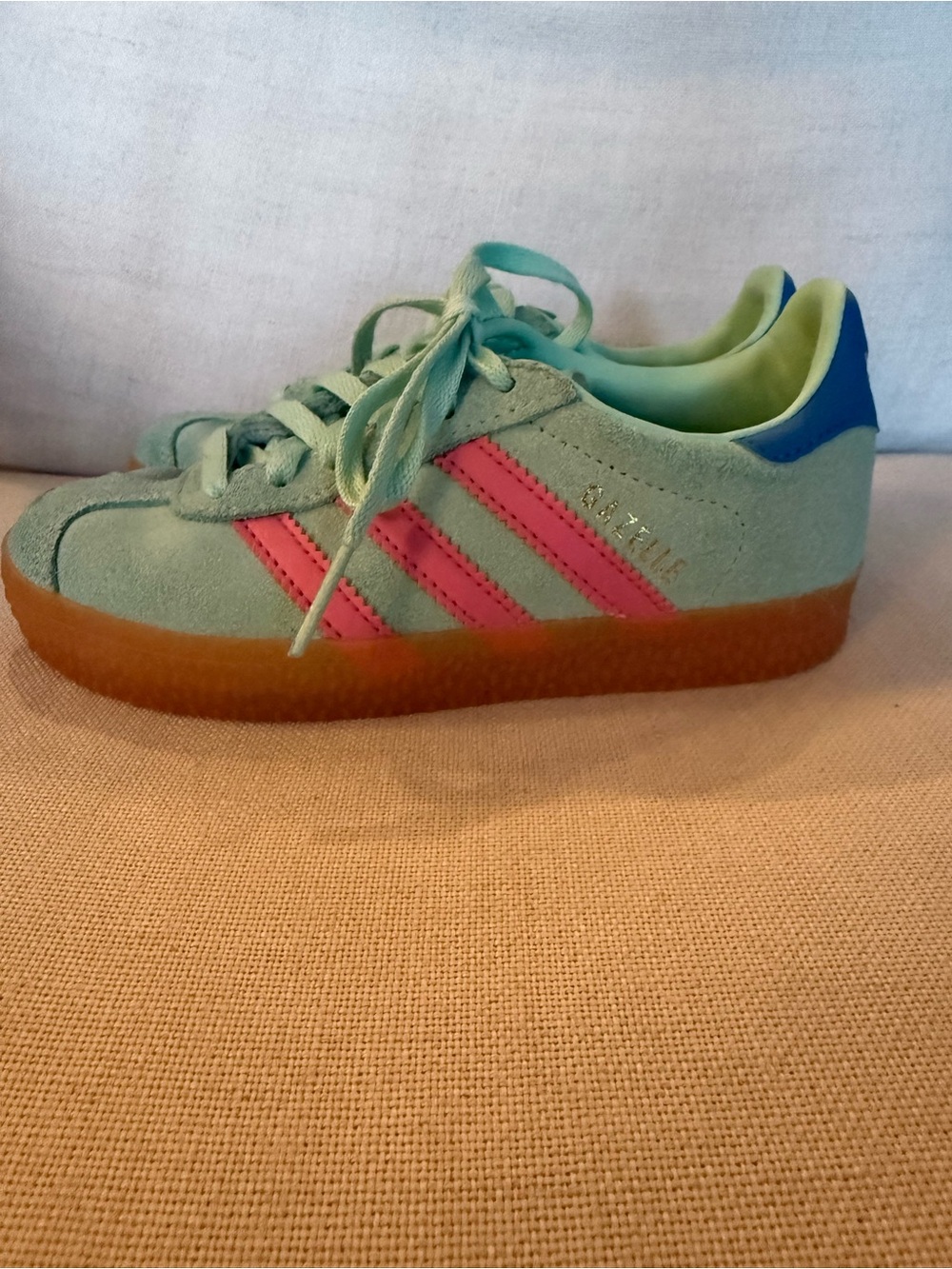 adidas Kids Gazelle Suede Sneakers in Teal with Pink Stripes